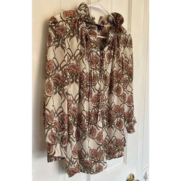 Banana Republic Women’s Pink Green Floral Ruffle 3/4 Sleeve Blouse Small Petite - Picture 2 of 14